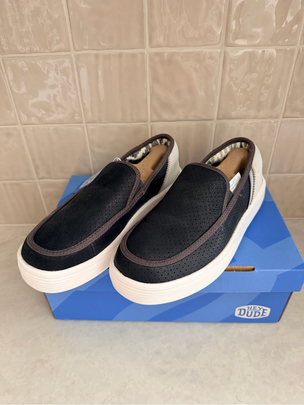 Hey Dude Black & White Slip-On Perforated Canvas Loafers